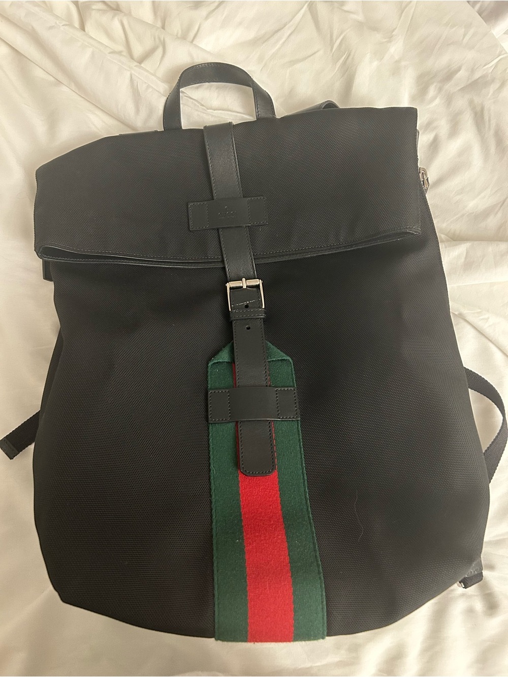 Authentic Techno Web Unisex Backpack with Green and Red Stripe